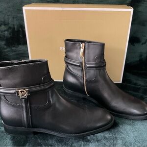 New Michael Kors Black and Gold Ankle Boots with Side Zipper